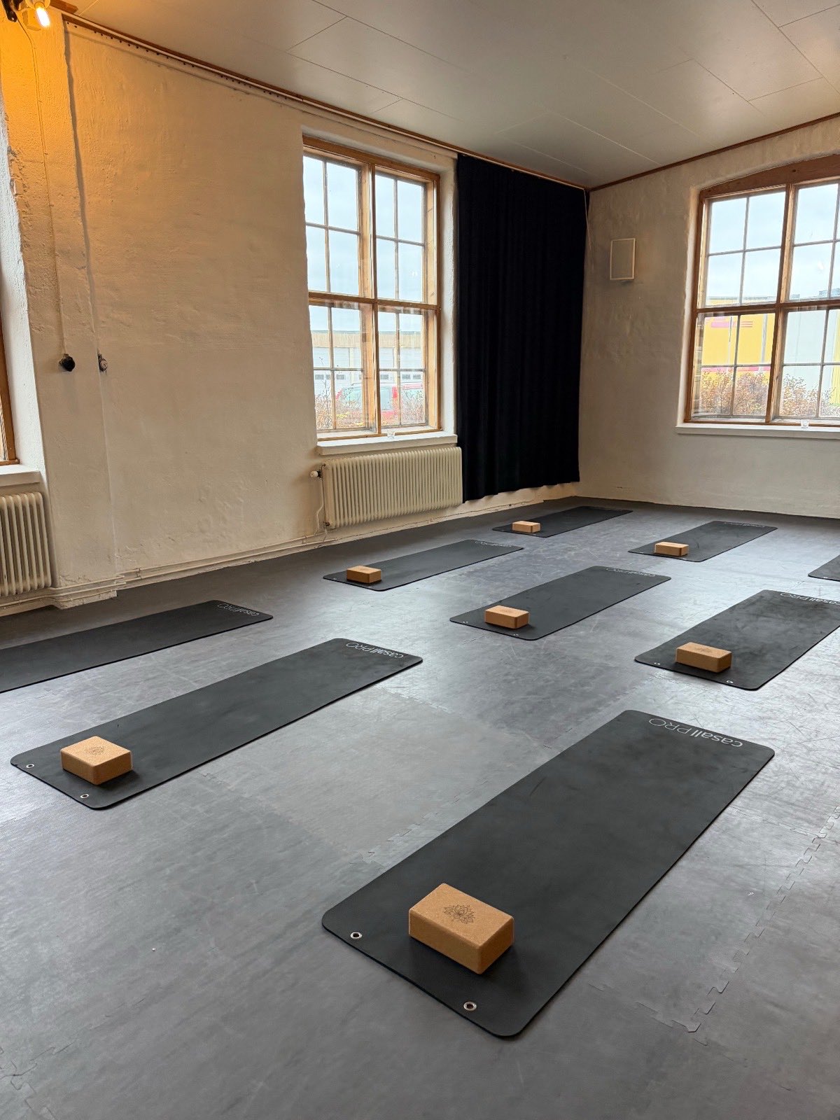 Yoga studio in Stockholm set up with mats